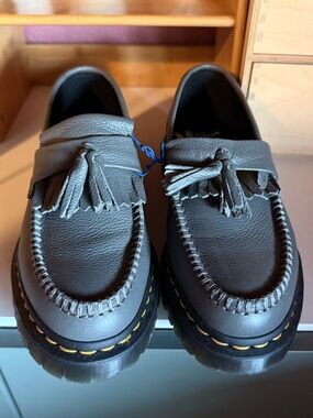 Dr. Martens Gray Tassel Leather Adrian Loafers for Women